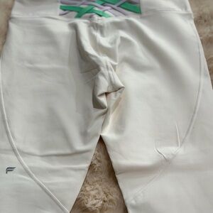 Fabletics  power-hold  Leggings white  color with Green and Purple Design